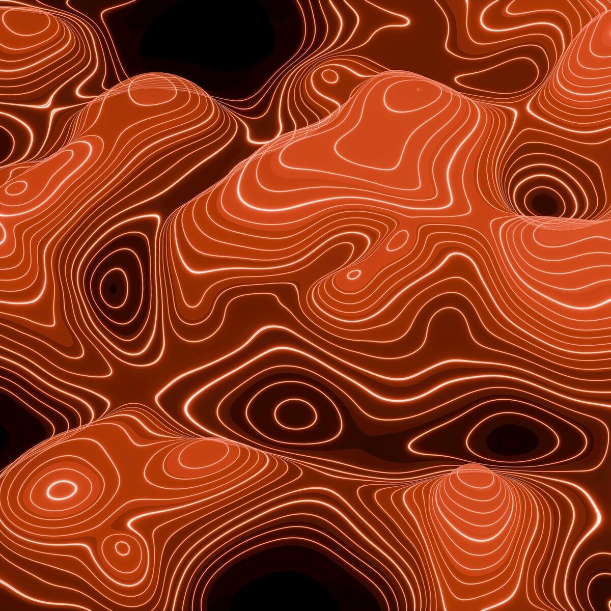 Abstract topographic map with orange contours