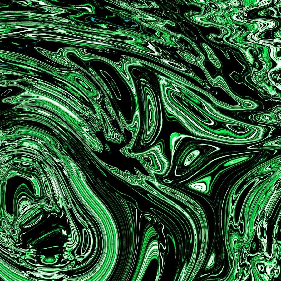 Abstract swirling green and black patterns
